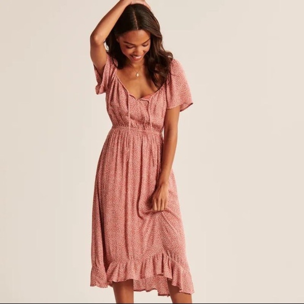 Abercrombie & Fitch Pink Midi Dress with Ruffle Hem